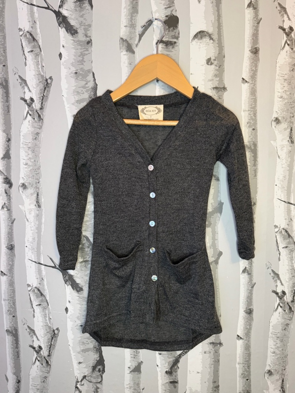 Charcoal Knit Button-Front Cardigan with Pockets